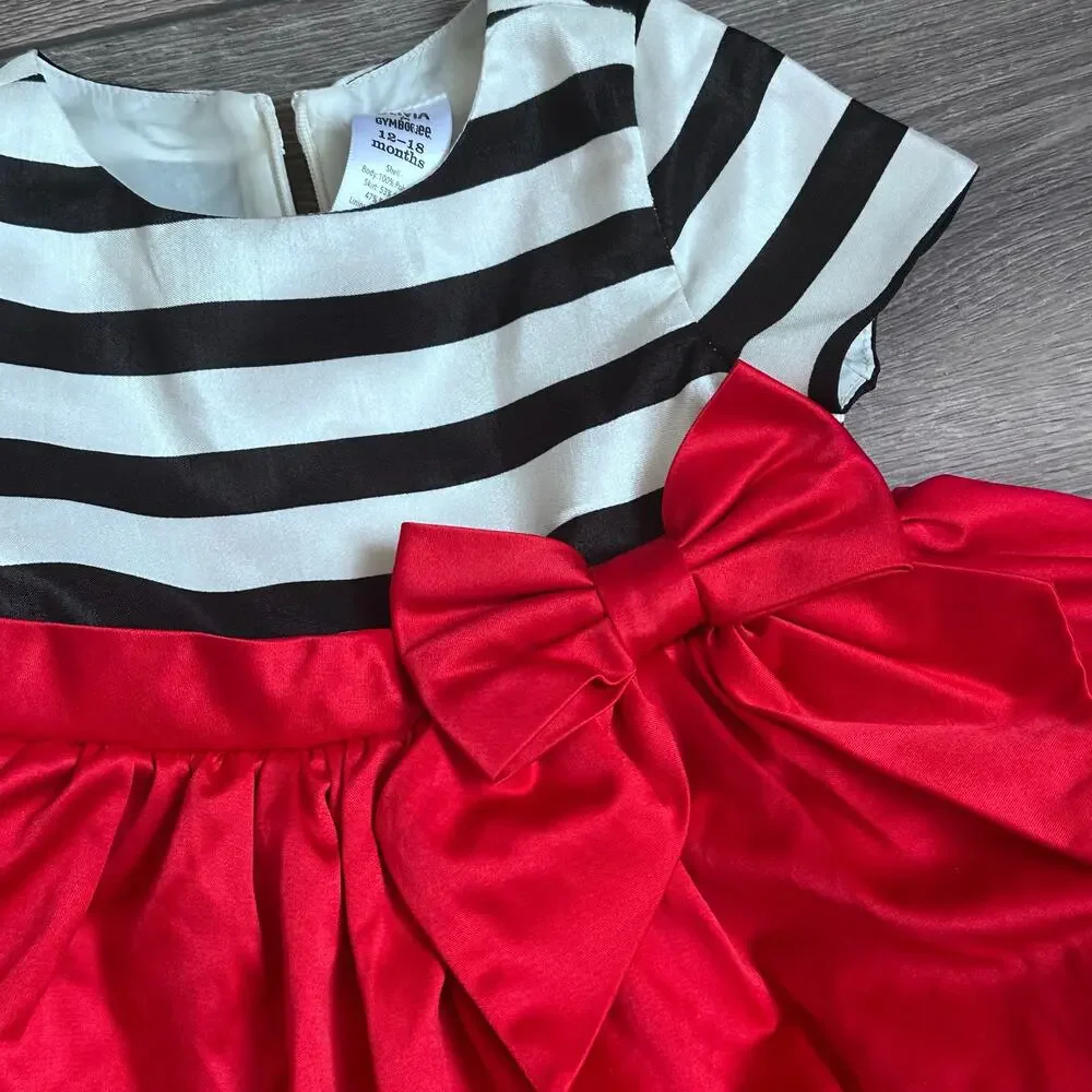 Gymboree Girls Olivia the pig Dress Striped Red Satin Formal Holiday